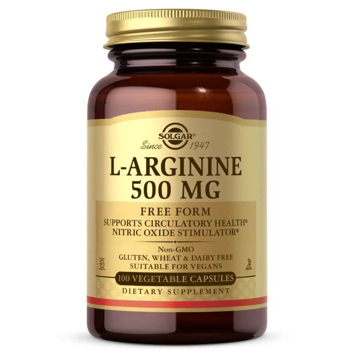 SOLGAR L-Arginine Free Form - L-arginina wolna forma 500 mg (100 kaps.)