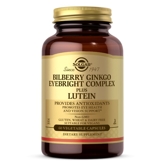 SOLGAR Bilberry Ginkgo Eyebright Complex plus Lutein - Strażnicy wzroku (60 kaps.)