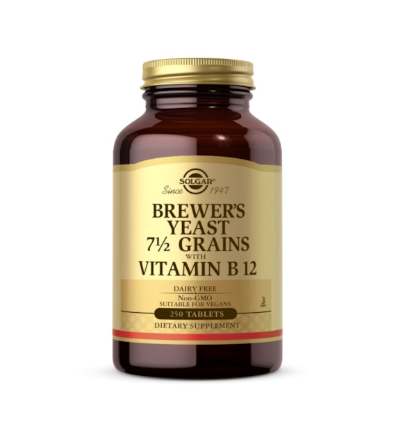 SOLGAR Brewer's Yeast 7 1/2 Grains with Vitamin B12 -Drożdże piwne z Witaminą B12 (250 tabl.)