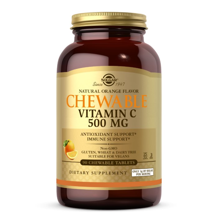 SOLGAR Chewable Vitamin C 500 mg - Witamina C do ssania Pomarańczowa (90 tabl.)
