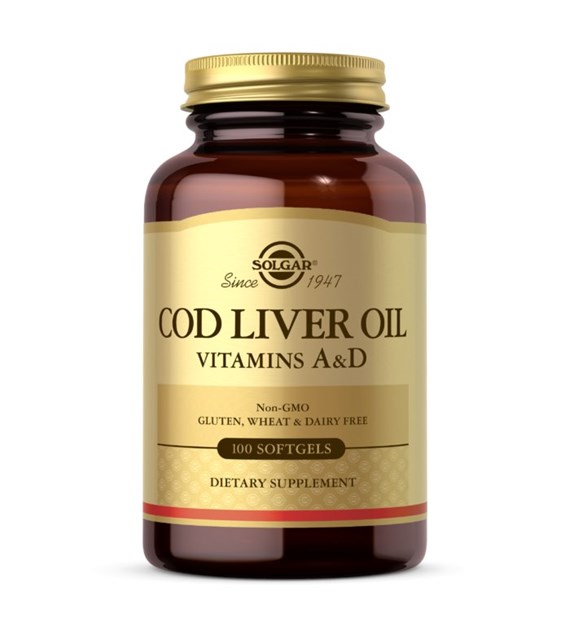 SOLGAR Cod Liver Oil - Vitamins A&D  - Tran dorszowy - Suplement Witaminy A i D (100 kaps.)