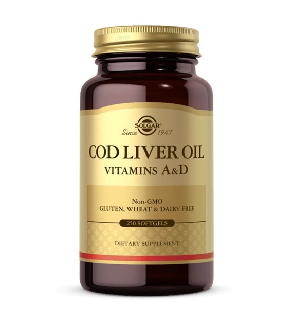 SOLGAR Cod Liver Oil - Vitamins A&D - Tran dorszowy - Suplement Witaminy A i D (250 kaps.)