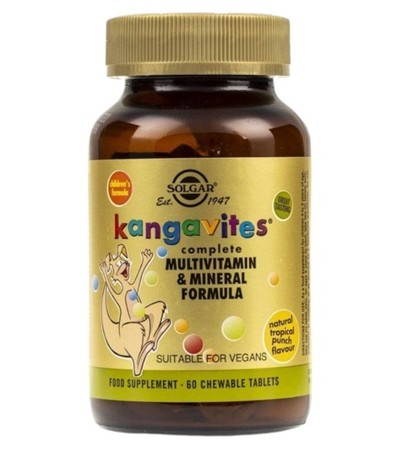 SOLGAR Kangavites Multivitamin & Mineral - Witaminy i minerały do ssania (smak owoce tropikalne) (60 tabl.)