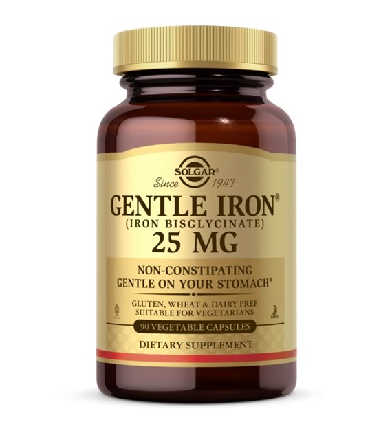 SOLGAR Gentle Iron 25 mg - Łagodny związek żelaza - diglicynian żelaza (90 kaps.)
