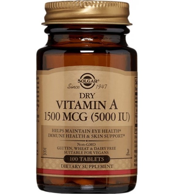 SOLGAR Dry Vitamin A 5000 IU, 1500 mcg (100 tabs)