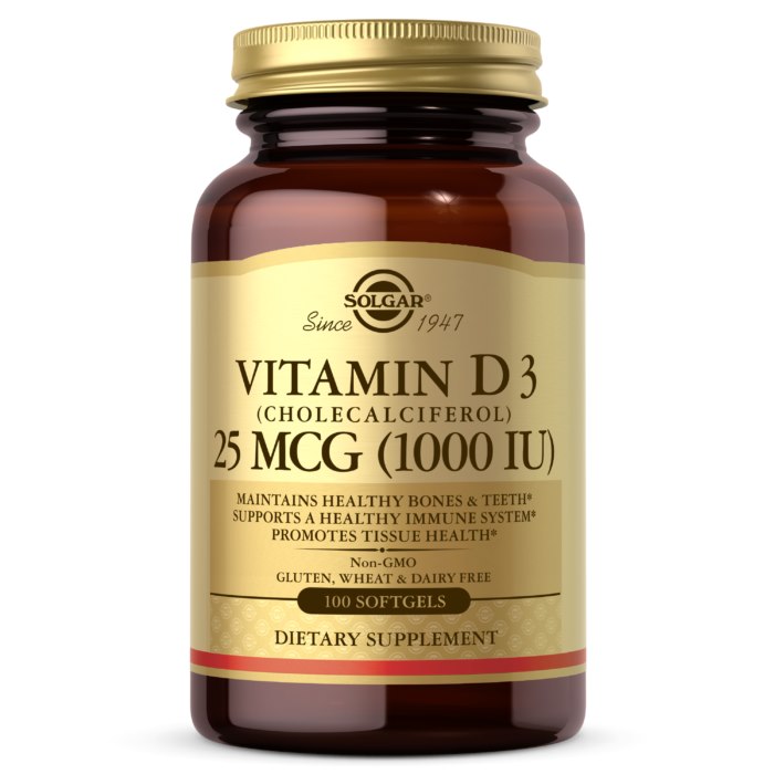 SOLGAR Witamina D3 1000 IU 25 mcg (100 kaps.)