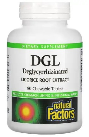 NATURAL FACTORS DGL Deglycyrrhizinated Licorice Root - Deglicyryzynowy ekstrakt z lukrecji (90 tabl.)