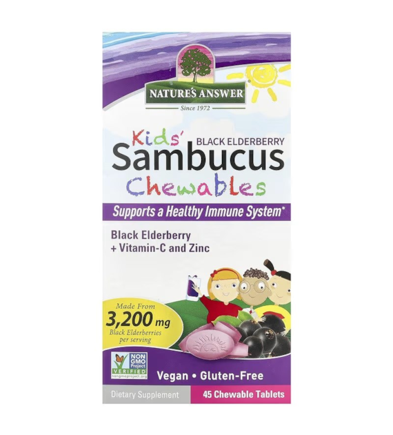 NATURE'S ANSWER Kid's Sambucus Chewables, Black Elderberry (45 tabs.)