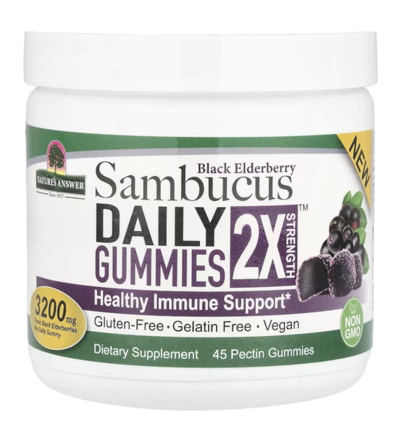 NATURE'S ANSWER Sambucus Daily Gummies 2X Strength Black Elderberry - Czarny bez (45 żelek)