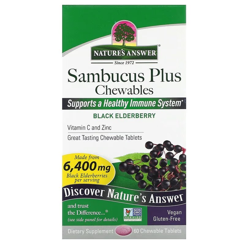 NATURE'S ANSWER Sambucus Plus Chewables Black Elderberry - Czarny bez (60 tabl.)