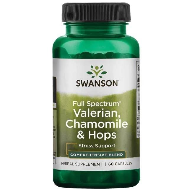 SWANSON Full Spectrum Valerian, Chamomile & Hops - Waleriana + Rumianek + Chmiel (60 kaps.)