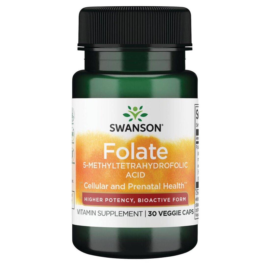 SWANSON Folian Quatrefolic 5-Methylthetrahydrofolic Acid 800 mcg - Kwas foliowy (30 kaps.)