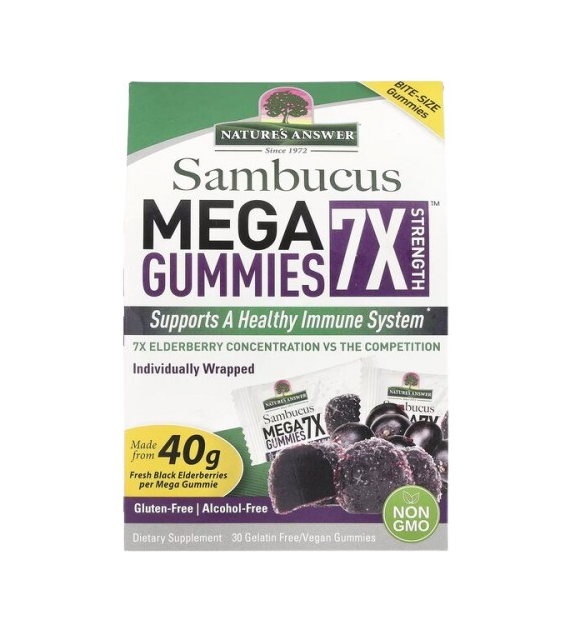 NATURE'S ANSWER Sambucus Mega Gummies 7X Strength Black Elderberry - Czarny bez (30 żelek)
