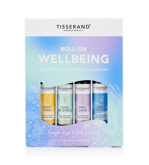 TISSERAND AROMATHERAPY Roll-on Wellbeing - Zestaw olejków eterycznych roll-on dla poprawy nastroju (4 x 10 ml)