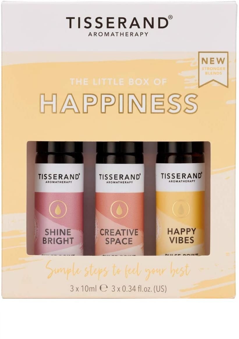 TISSERAND AROMATHERAPY The Little Box of Happiness - Zestaw olejków eterycznych roll-on na lepsze samopoczucie (3 x 10 ml)