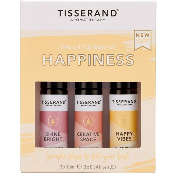 TISSERAND AROMATHERAPY The Little Box of Happiness - Zestaw olejków eterycznych roll-on na lepsze samopoczucie (3 x 10 ml)