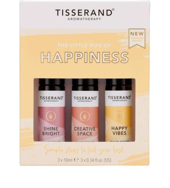 TISSERAND AROMATHERAPY The Little Box of Happiness - Zestaw olejków eterycznych roll-on na lepsze samopoczucie (3 x 10 ml)