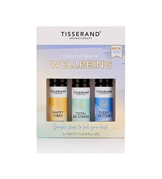 TISSERAND AROMATHERAPY The Little Box of Wellbeing - Zestaw olejków eterycznych roll-on dla poprawy nastroju (3 x 10 ml)