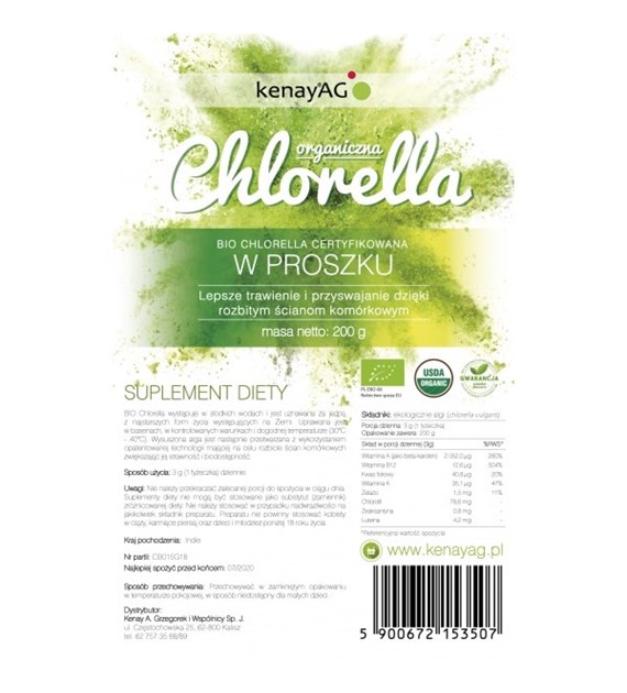 KENAY Chlorella Organic Powder (200 g / 7,055 oz.)