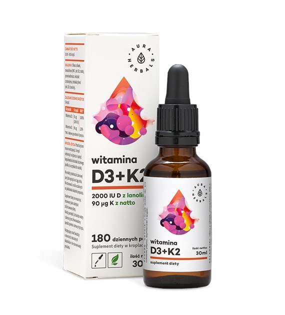 AURA HERBALS Vitamin D3, 2000 IU + K2 (30 ml / 1 fl. oz.)