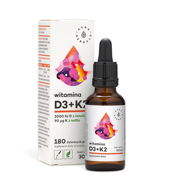 AURA HERBALS Witamina D3 + K2mk7 w kroplach (30 ml)