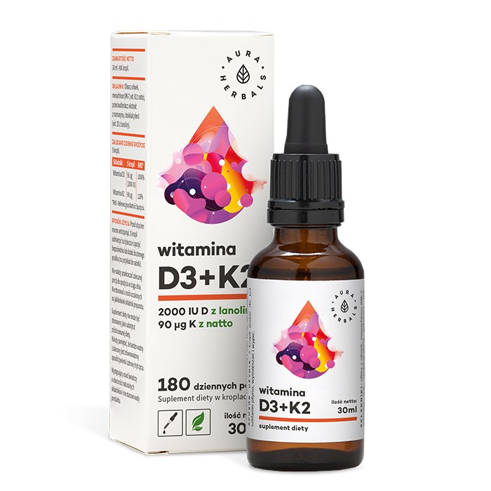 AURA HERBALS Witamina D3 + K2mk7 w kroplach (30 ml)