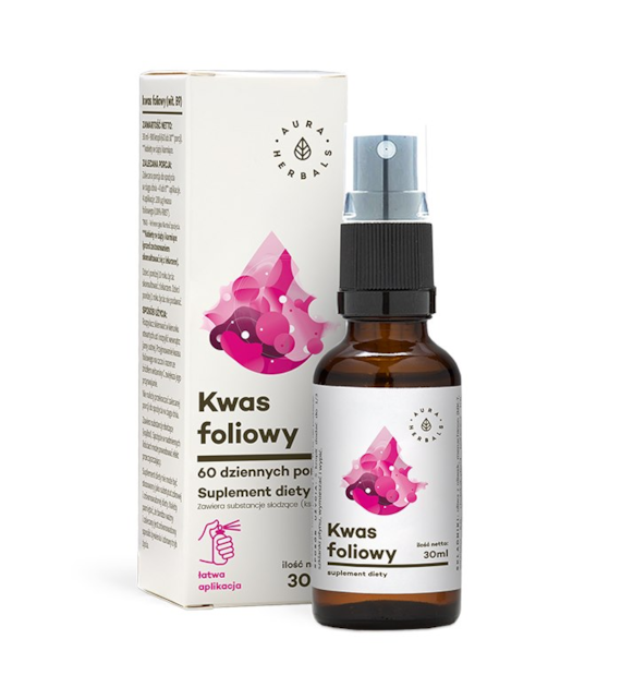 AURA HERBALS Witamina B9 Forte (Kwas foliowy) - Suplement diety w aerozolu (30 ml)