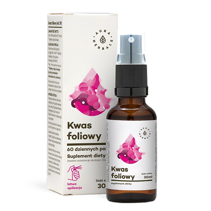 AURA HERBALS Witamina B9 Forte (Kwas foliowy) - Suplement diety w aerozolu (30 ml)