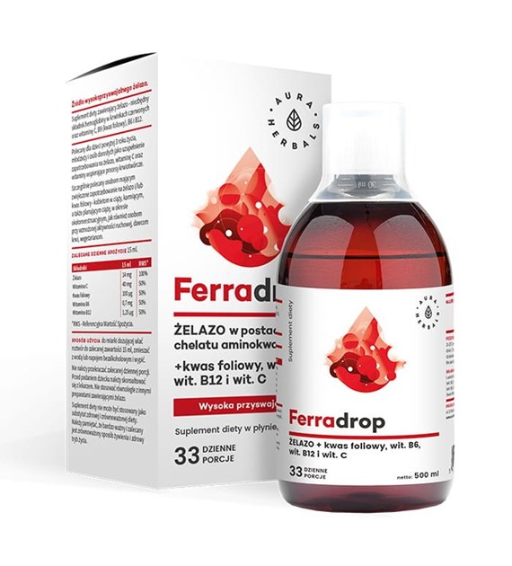 AURA HERBALS Ferradrop, Liquid Iron + Folic Acid (500 ml / 16,9 fl. oz.)