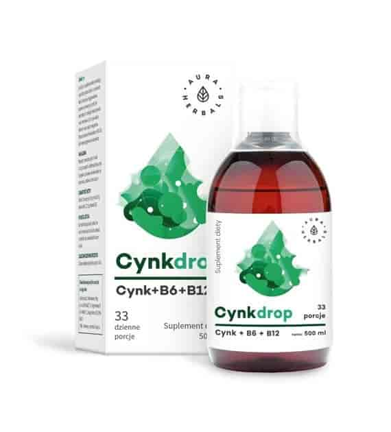 AURA HERBALS Cynkdrop - Cynk z Witaminami B6 i B12 w płynie (500 ml)