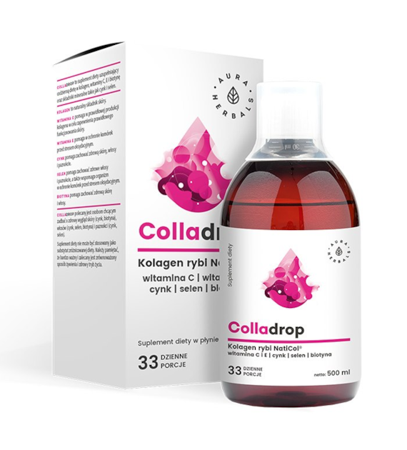 AURA HERBALS Colladrop - Kolagen rybi NatiCol z Wit. C w płynie (500 ml)