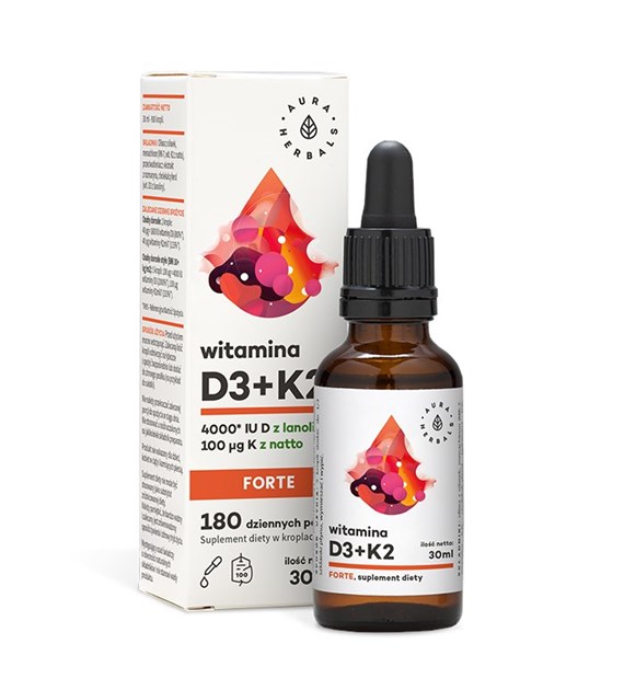 AURA HERBALS Vitamin D3, 4000 IU + K2 FORTE (30 ml / 1 fl. oz.)