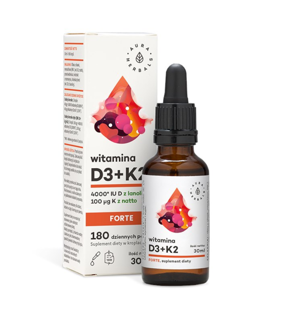 AURA HERBALS Witamina D3 + K2mk7 Forte w kroplach (30 ml)