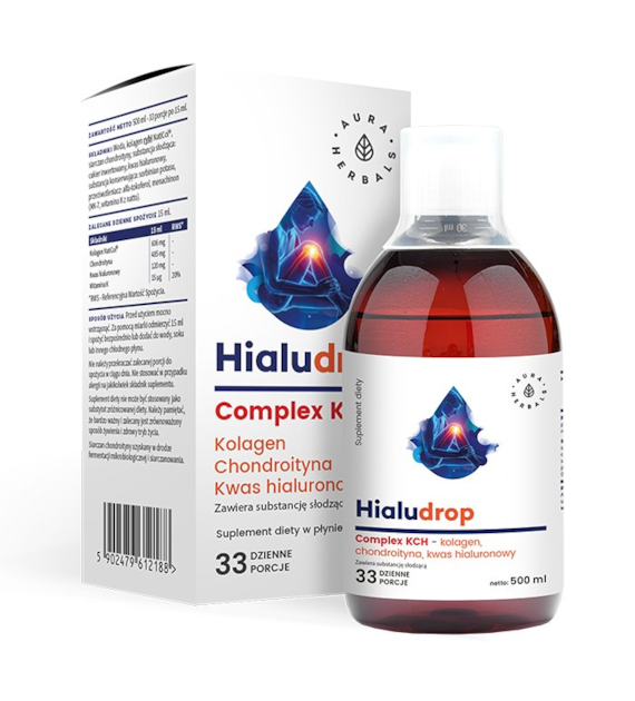 AURA HERBALS Hialudrop Complex KCH - Kolagen, Chondroityna, Kwas Hialuronowy (500 ml)