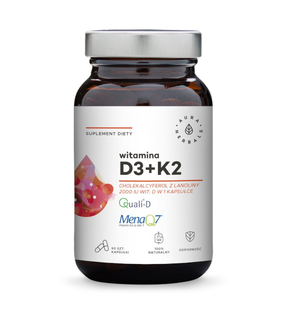 AURA HERBALS Witamina D3 2000 IU + K2 (90 kaps.)