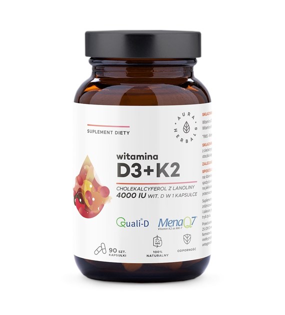 AURA HERBALS Vitamin D3, 4000 IU, 100 mcg + K2 (90 caps)