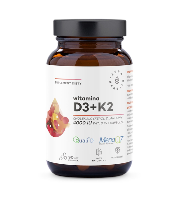 AURA HERBALS Witamina D3 4000 IU + K2 (90 kaps.)