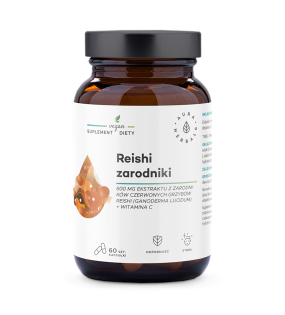 AURA HERBALS Reishi zarodniki 800 mg + Witamina C (60 kaps.)
