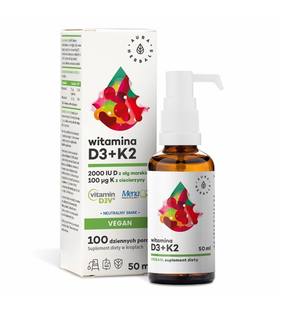 AURA HERBALS Vitamin D3 2000 IU + K2 Vegan (50 ml / 1,69 fl. oz.)