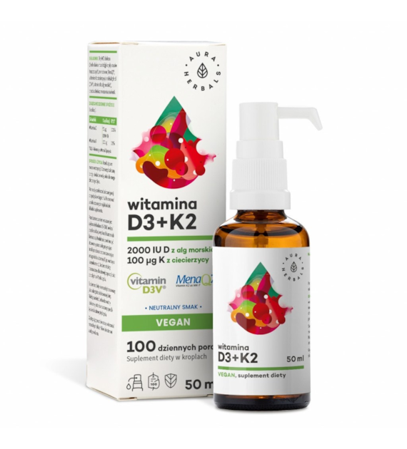 AURA HERBALS Witamina D3 2000 IU + K2 Vegan (50 ml)