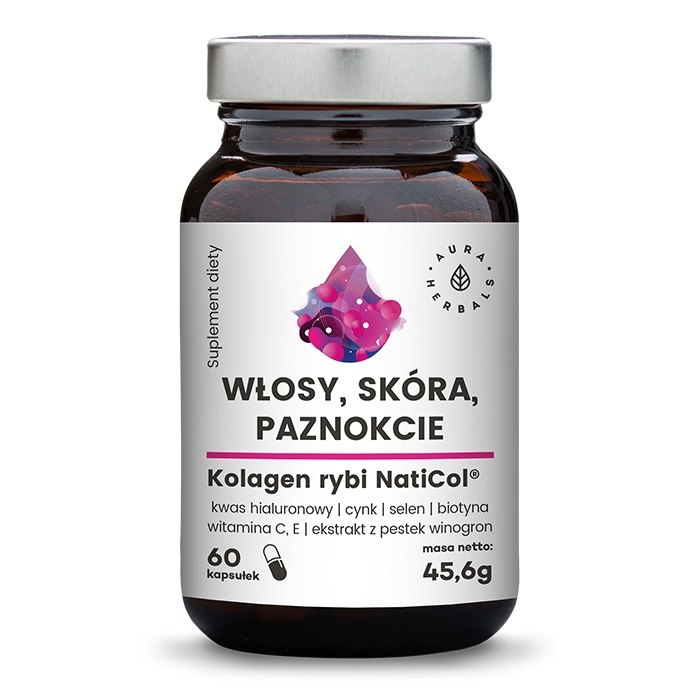 AURA HERBALS Kolagen Rybi NatiCol 800 mg - Włosy, Skóra, Paznokcie (60 kaps.)