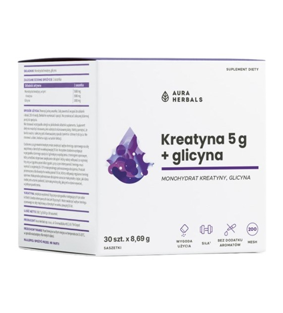 AURA HERBALS Monohydrat kreatyny 5 g + glicyna saszetki (30 szt.)