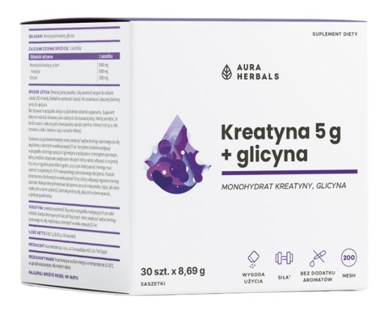 AURA HERBALS Monohydrat kreatyny 5 g + glicyna saszetki (30 szt.)