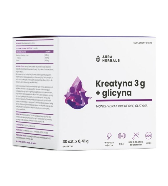 AURA HERBALS Monohydrat kreatyny 3 g + glicyna saszetki (30 szt.)