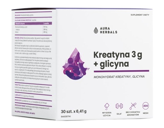 AURA HERBALS Monohydrat kreatyny 3 g + glicyna saszetki (30 szt.)