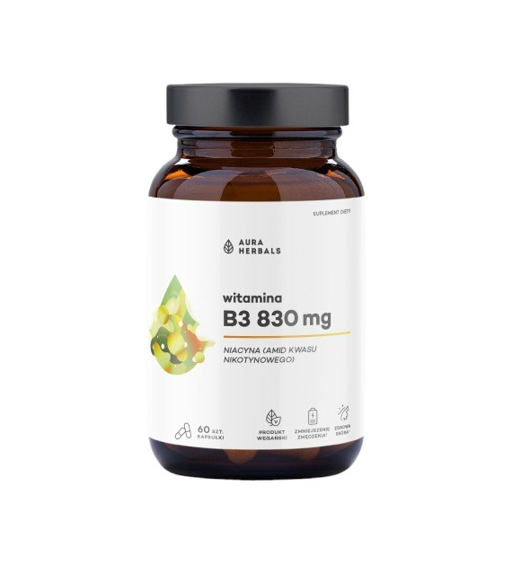 AURA HERBALS B3 830 mg, niacin (60 caps)