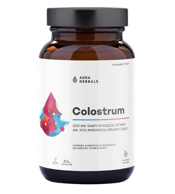 AURA HERBALS Colostrum 500 mg, słodka malina (66 g)