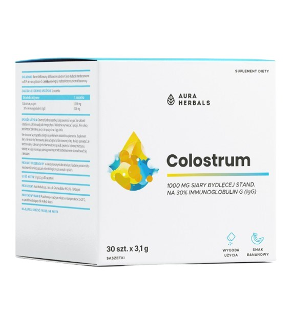 AURA HERBALS Colostrum 1000 mg, bananowe, saszetki (30 szt.)