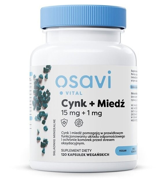 OSAVI Cynk 15 mg + Miedź 1 mg (120 kaps.)