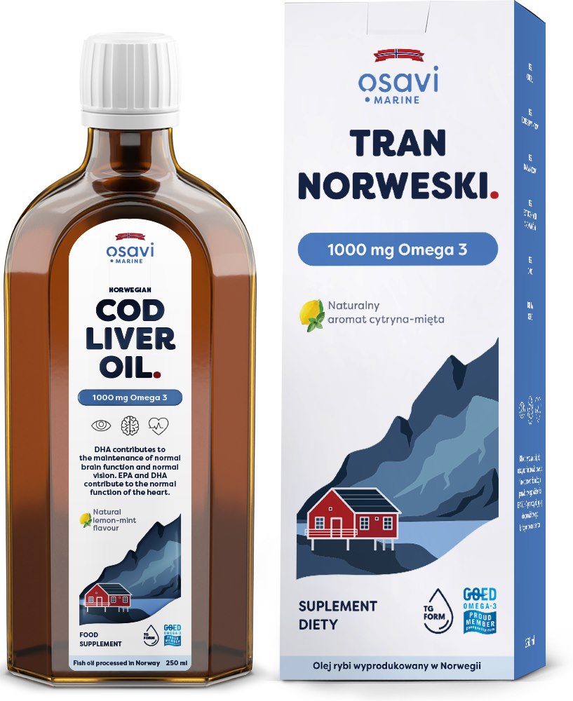 OSAVI Norwegian Cod Liver Oil, 1000 mg Omega 3 - lemon-mint flavor (250 ml / 8.5 fl. oz.)